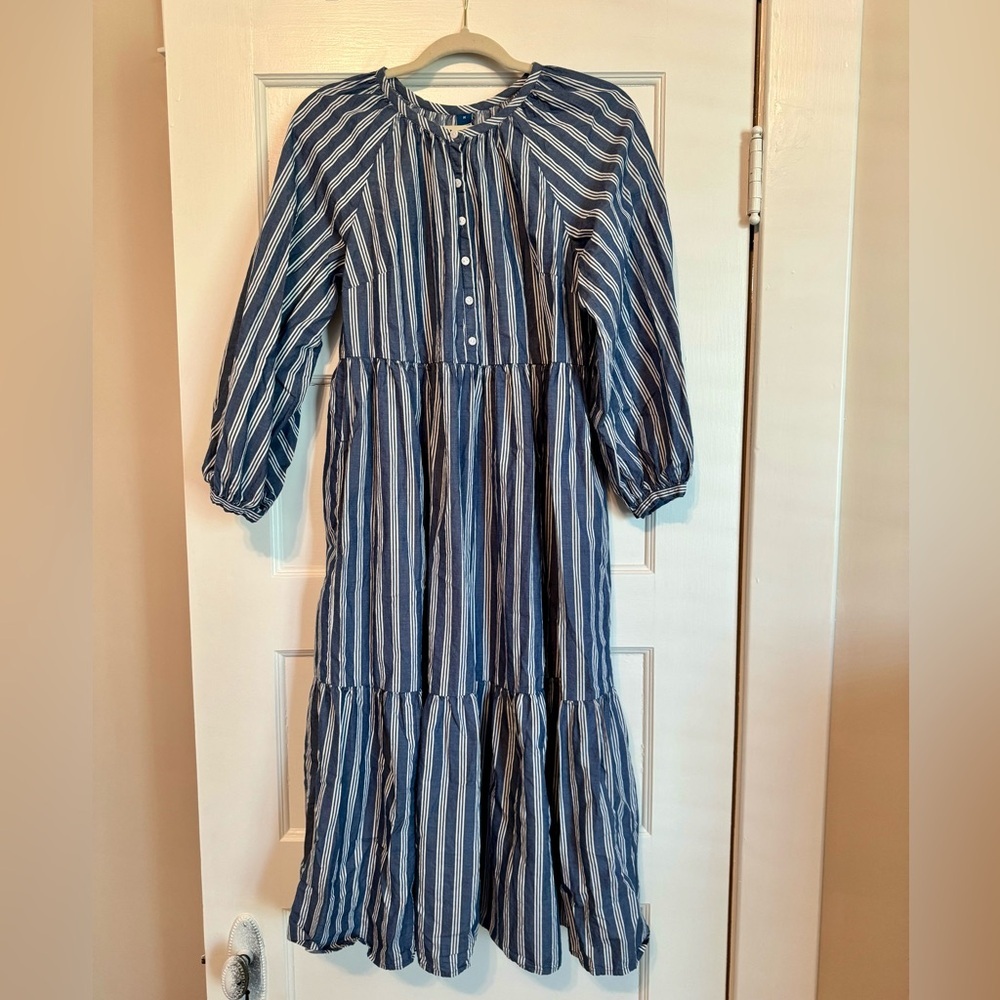 Old Navy Blue and White Striped Midi Dress